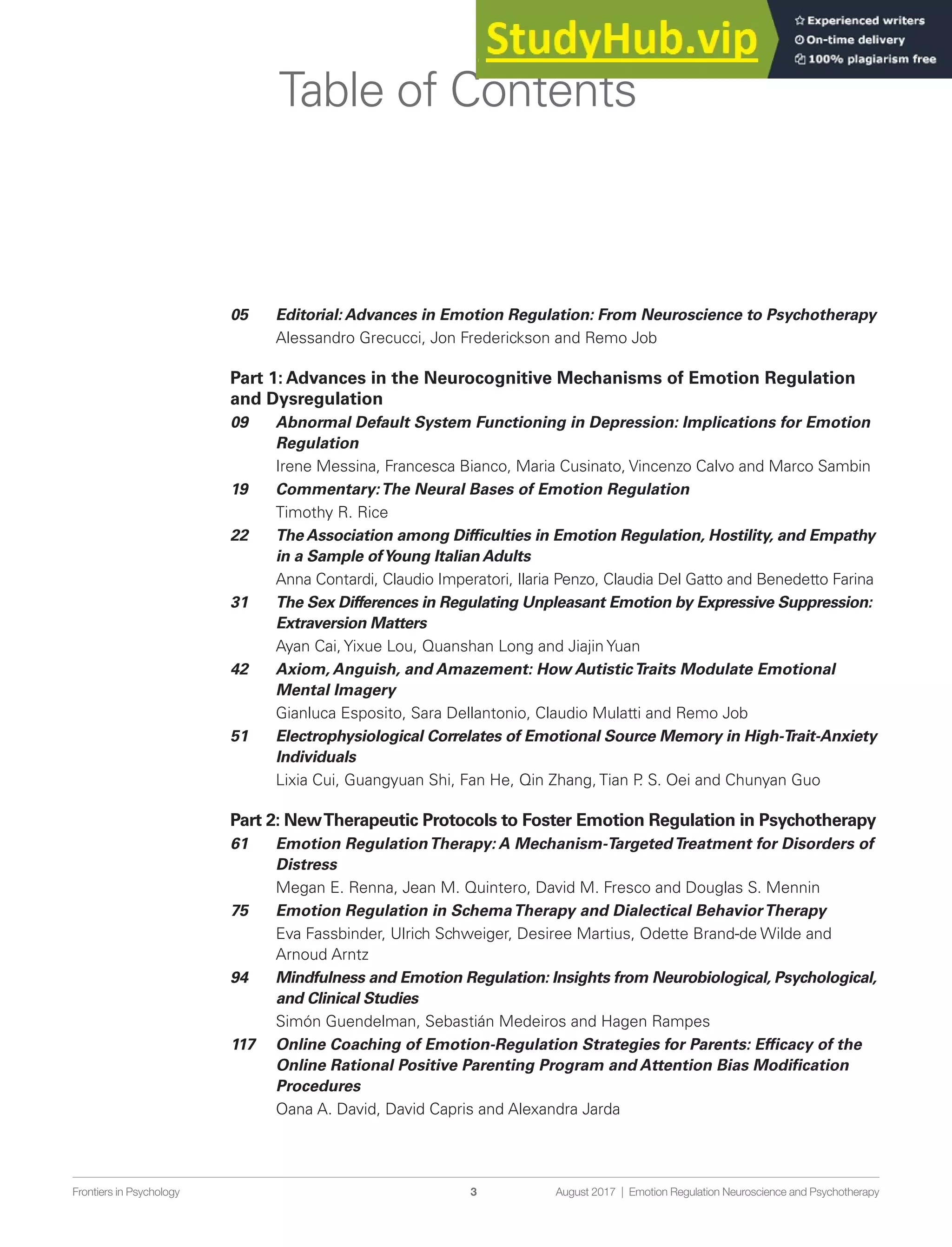 ADVANCES IN EMOTION REGULATION FROM NEUROSCIENCE TO PSYCHOTHERAPY | PDF