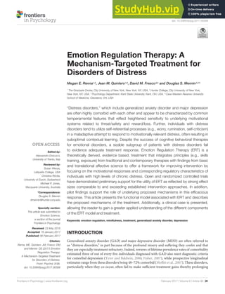 ADVANCES IN EMOTION REGULATION FROM NEUROSCIENCE TO PSYCHOTHERAPY | PDF