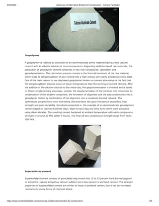 Advances of alternative binders for construction | PDF