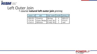 Left Outer Join
• course natural left outer join prereq
 