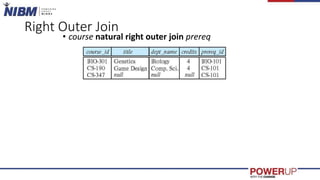 Right Outer Join
• course natural right outer join prereq
 