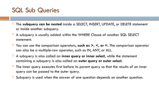 Comprehensive Guide to Advanced SQL Queries and Operations | PPTX