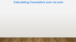 Calculating Cumulative sum via sum
 