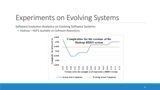Experiments on Evolving Systems
56
Software Evolution Analytics on Evolving Software Systems:
➢ Hadoop – HDFS available on Software Repository
 