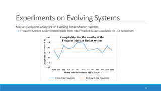 Market Evolution Analytics on Evolving Retail Market system:
➢ Frequent Market Basket system made from retail-market baskets available on UCI Repository
Experiments on Evolving Systems
58
 