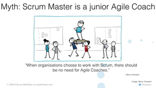 @rowanb© 2018-9 Scrum WithStyle scrumwithstyle.com
Myth: Scrum Master is a junior Agile Coach
Image: Barry Overeem
"When organisations choose to work with Scrum, there should
be no need for Agile Coaches.”
- Barry Overeem
 