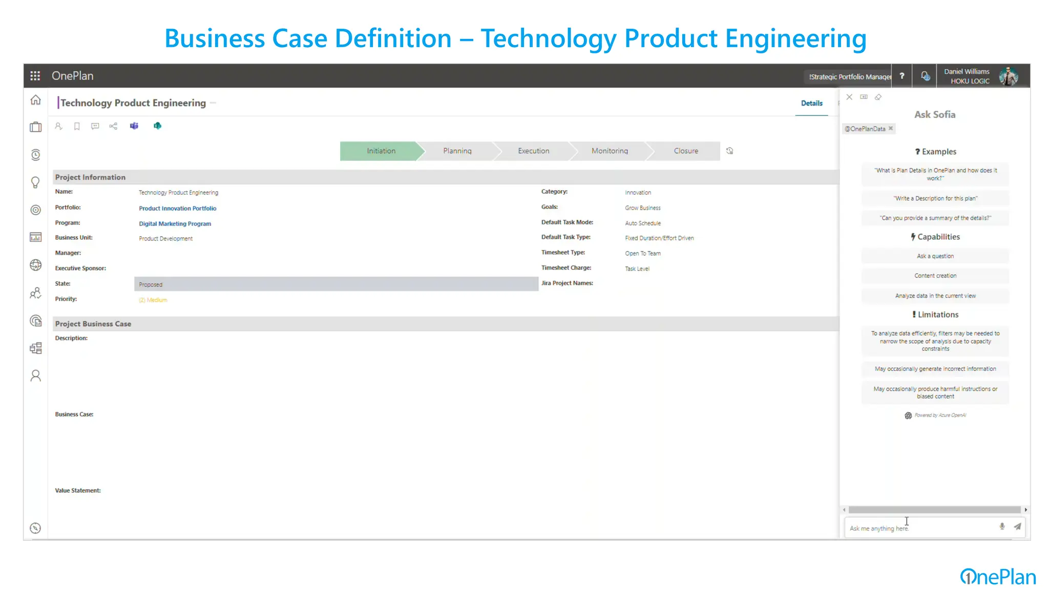 Business Case Definition – Technology Product Engineering
 