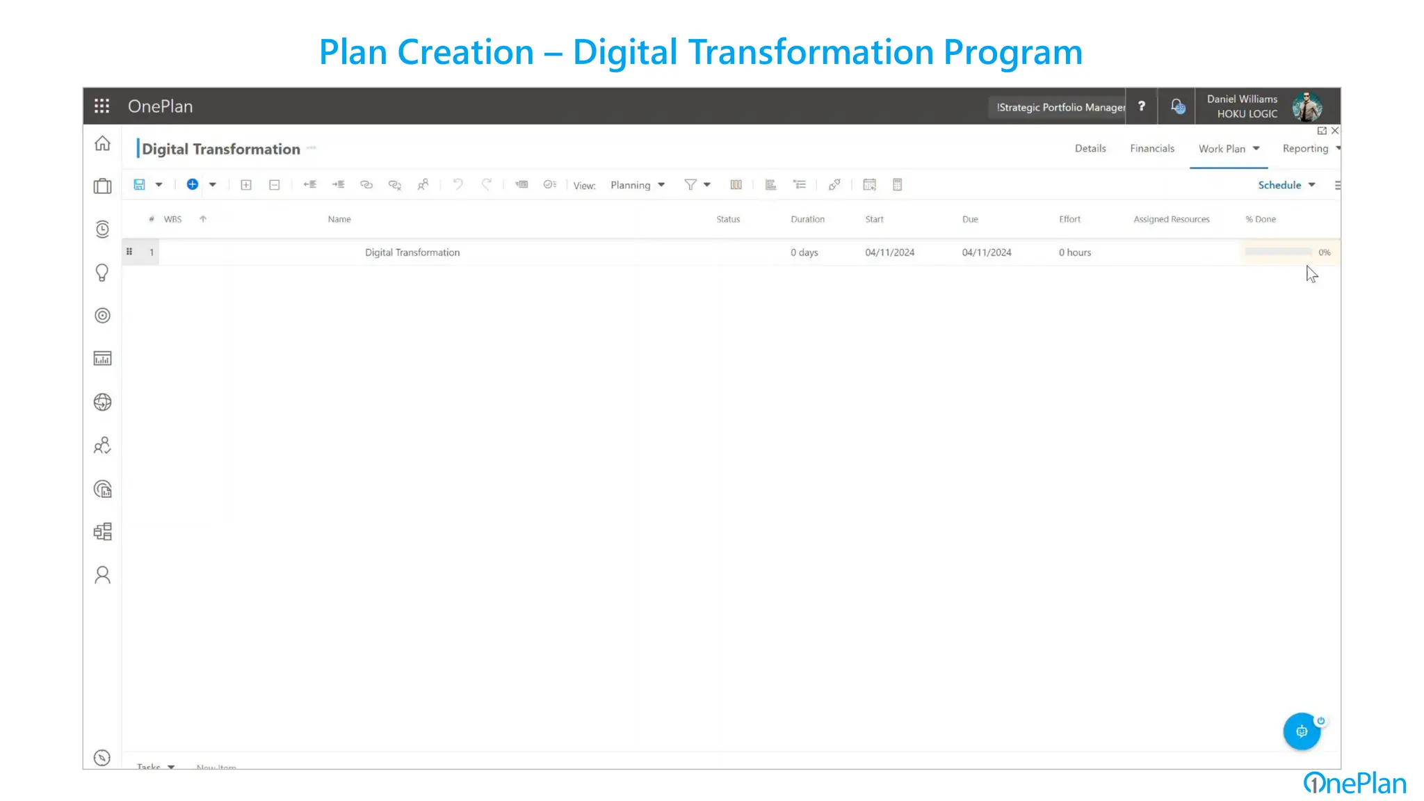 Plan Creation – Digital Transformation Program
 