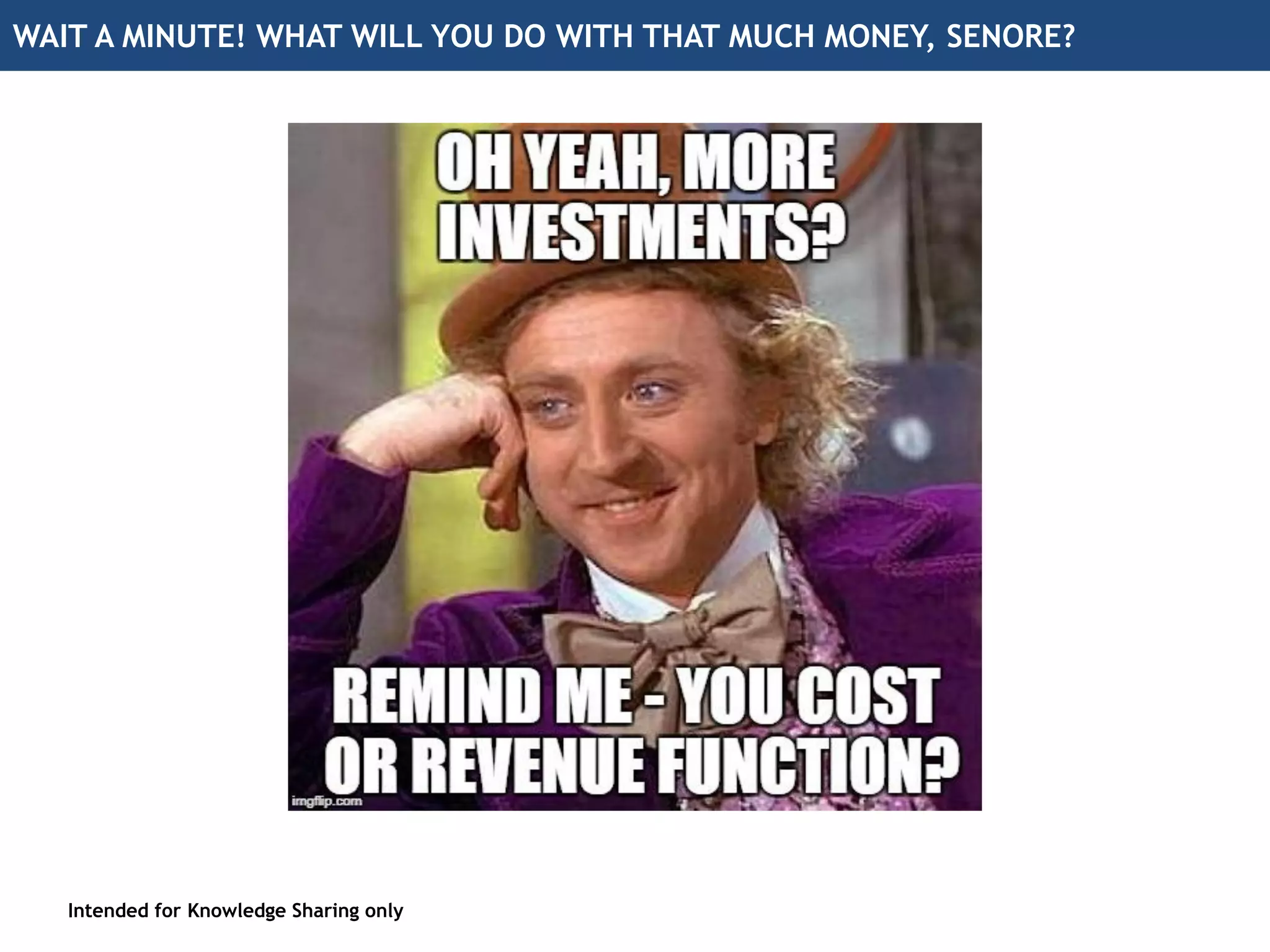 WAIT A MINUTE! WHAT WILL YOU DO WITH THAT MUCH MONEY, SENORE?
Intended for Knowledge Sharing only
 