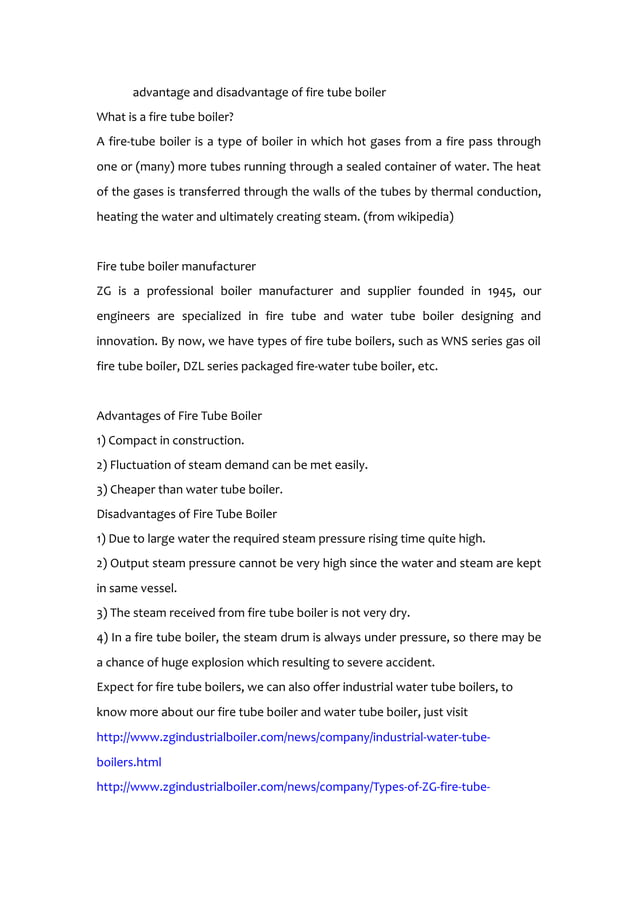 Advantage and disadvantage of fire tube boiler PDF