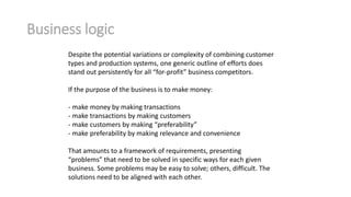 Business logic
Despite the potential variations or complexity of combining customer
types and production systems, one gene...