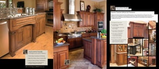 visit us at BridgewoodCabinets.com
• 14 Door Styles in Standard or Full Overlay
• Maple, Oak, Hickory, Cherry or Knotty Alder
• Dozens of Finish and Wood Combinations
•	 Traditional Face Frame Construction or
European Frameless Construction
Premium Features without the Premiums!
• All Wood Construction
• Full Extension, Soft-close
Drawer Glides
• 6-way adjustable, Soft-close
Door Hinges
• Your choice of Frameless or
Face Frame construction
• Your choice of Standard
or Full Overlay Doors
on face frame cabinets
• Designer Door Styles
• Your choice of Top-Coat Finishes:
Standard (medium sheen) or
Satin (medium-low sheen)
Premium Features without the Premiums!
Bridgewood Custom Cabinetry has been building premium custom cabinets for over 20 years. From that
experience, we’ve designed our Advantage line of cabinetry to offer premium features without the premiums!
Through focused purchasing and value engineering we can bring you the most desired custom features at
no additional cost to you.
 