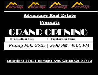 Location: 14611 Ramona Ave. Chino CA 91710
Production Date | Production Time
 
