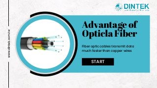 Advantage of
Opticla Fiber
www.dintek.com.tw
Fiber optic cables transmit data
much faster than copper wires
START
 