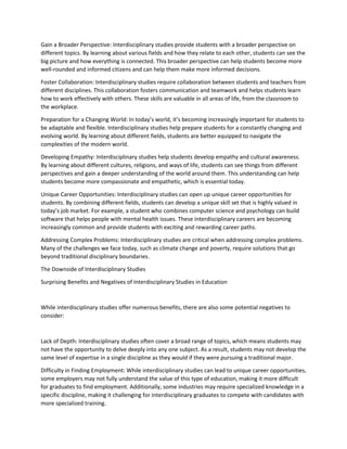 Advantages & Drawbacks of Interdisciplinary Education Studies | PDF