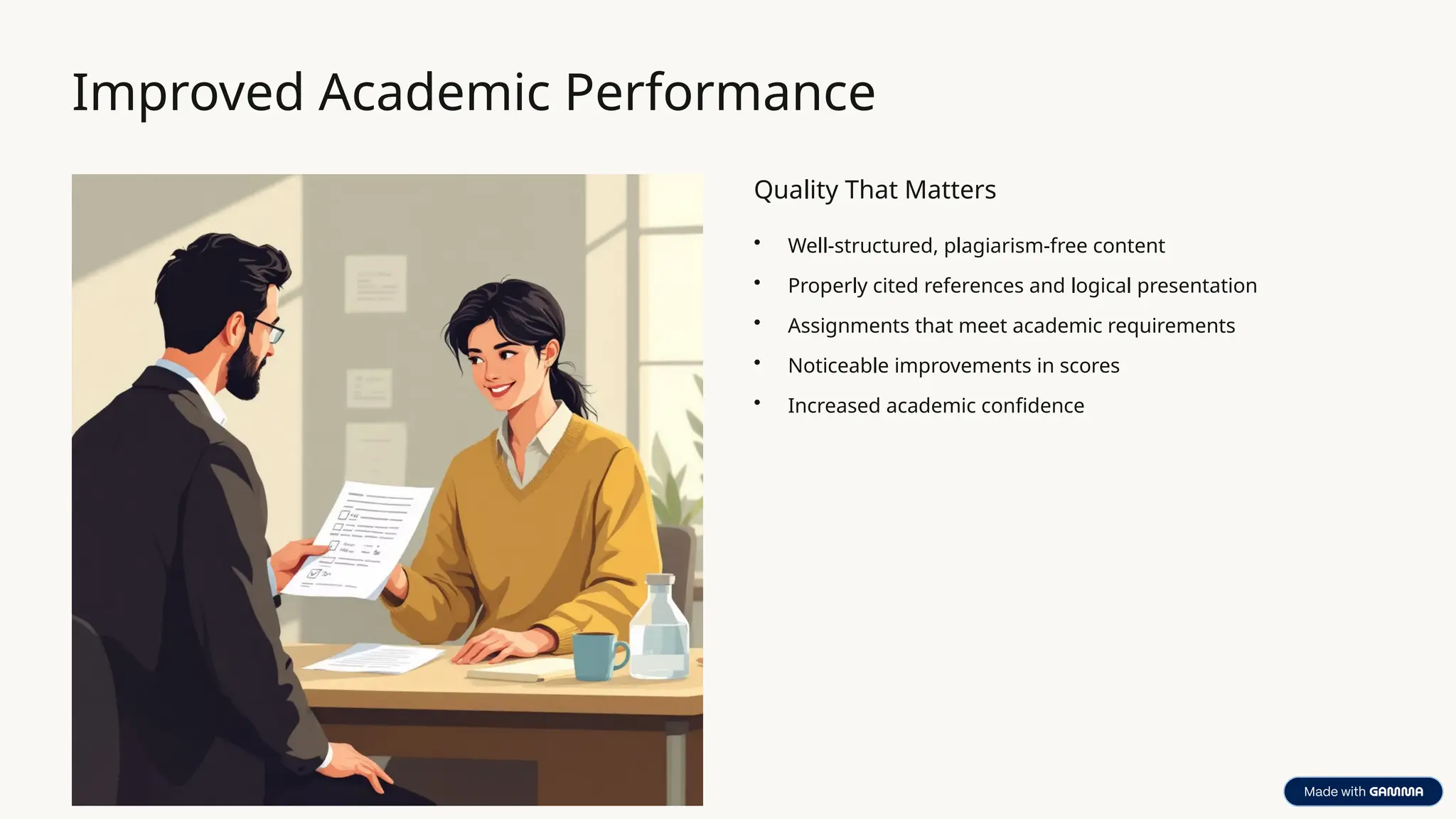 Improved Academic Performance
Quality That Matters
• Well-structured, plagiarism-free content
• Properly cited references and logical presentation
• Assignments that meet academic requirements
• Noticeable improvements in scores
• Increased academic confidence
 