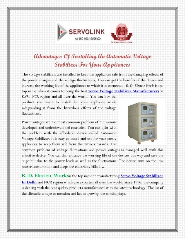 Advantages Of Installing An Automatic Voltage Stabilizer For Your