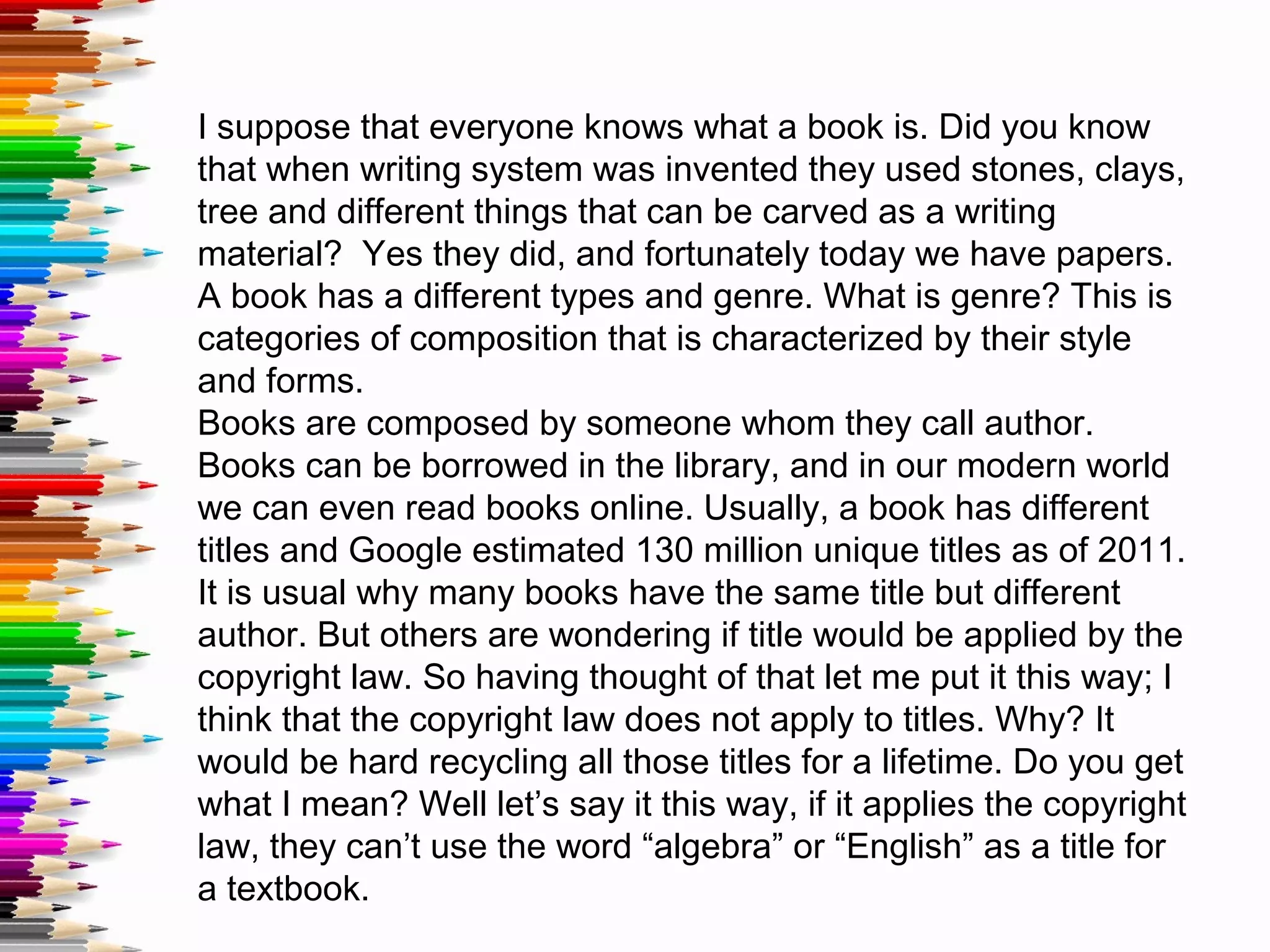 Advantages and benefits of reading different types of books PPT