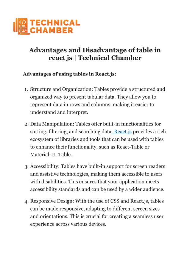 Advantages and Disadvantage of table in react js-technical chamber.pdf