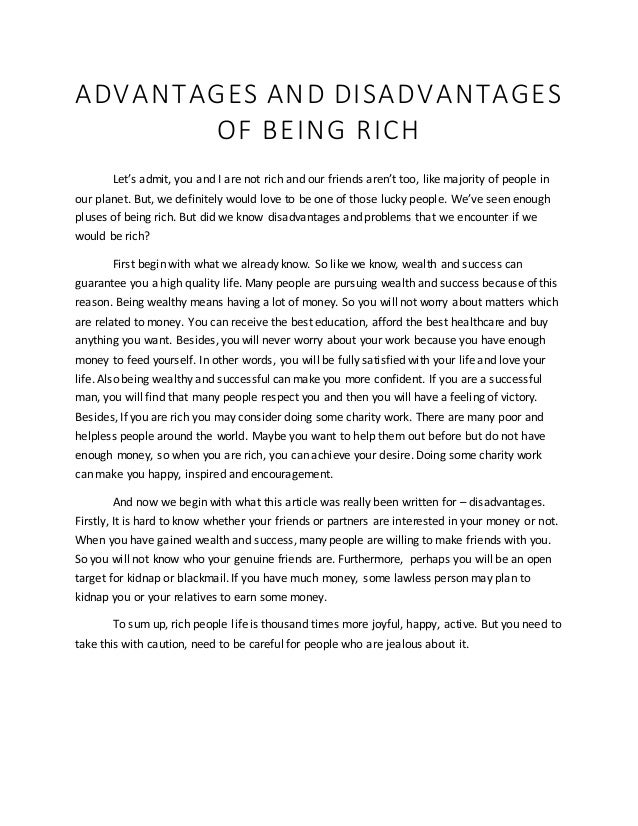 advantages and disadvantages of being rich essay