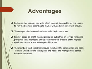 advantages and disadvantages of cooperative business organization