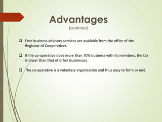 advantages and disadvantages of cooperative business organization