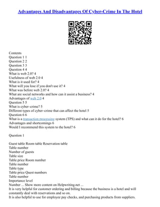 Advantages And Disadvantages Of Cyber-Crime In The Hotel | PDF