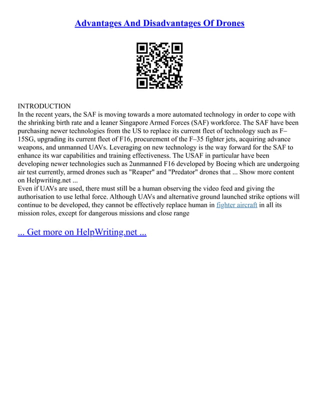 Advantages And Disadvantages Of Drones | PDF