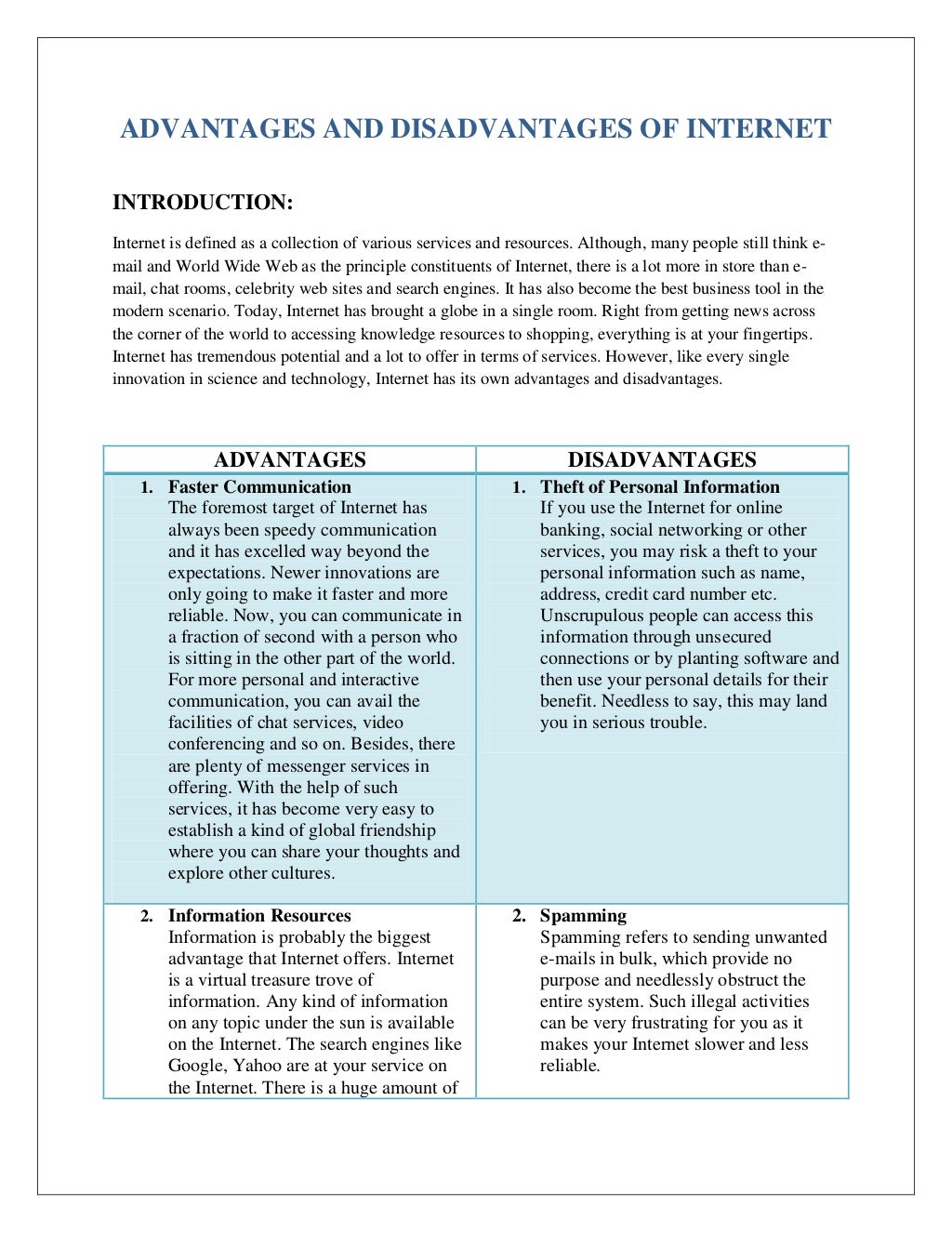 Advantages and disadvantages of