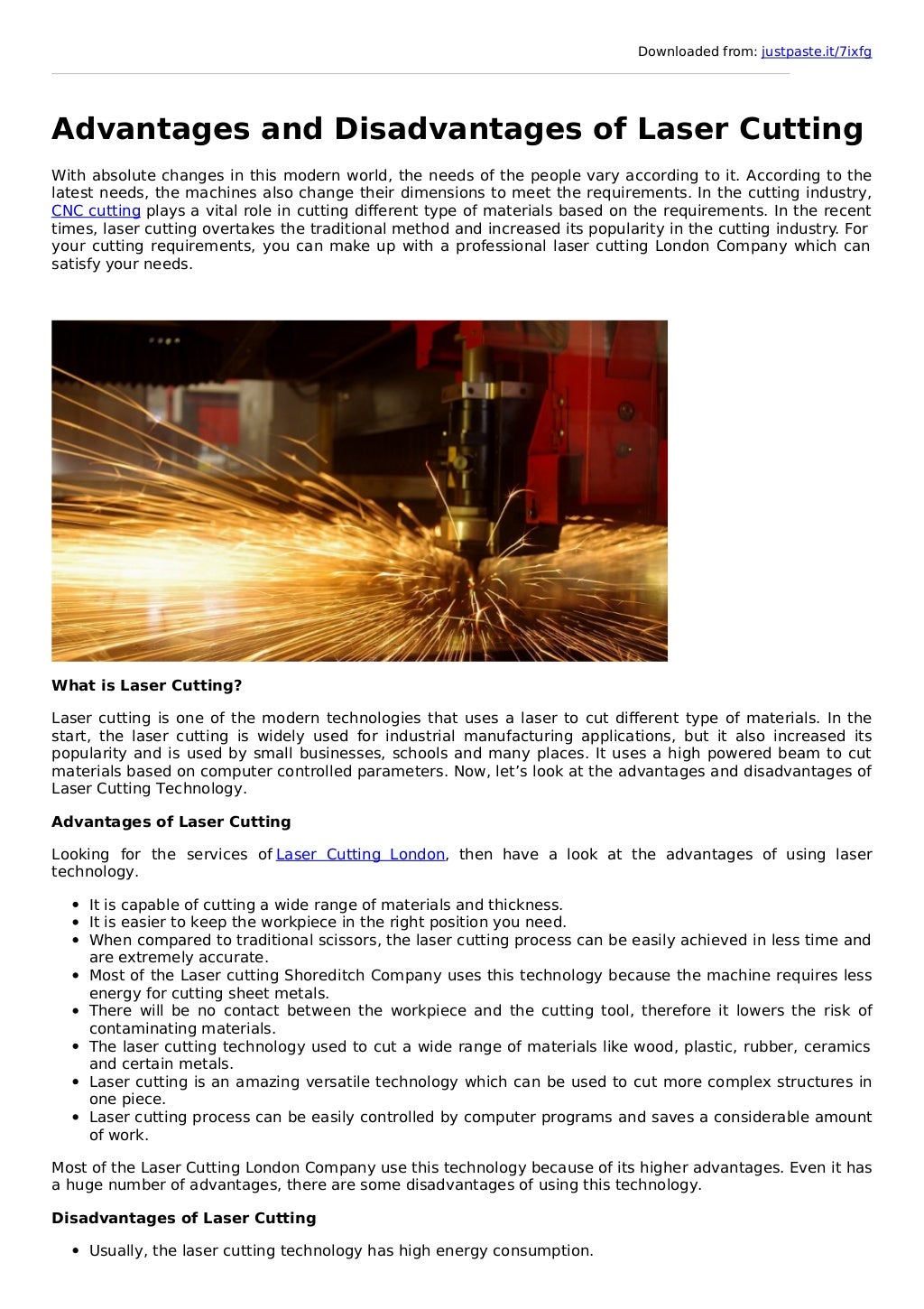 Advantages and disadvantages of laser cutting