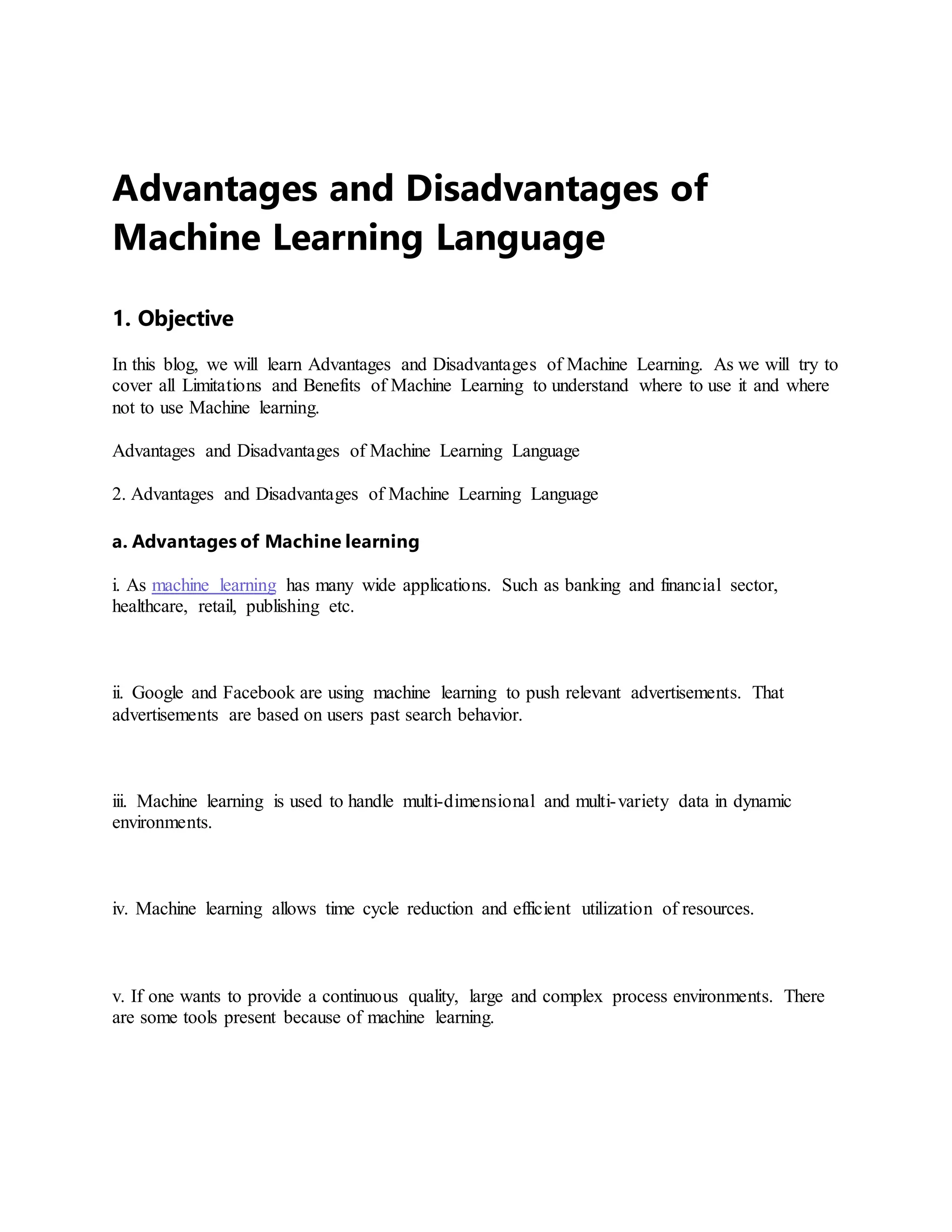 Advantages and disadvantages of machine learning language PDF