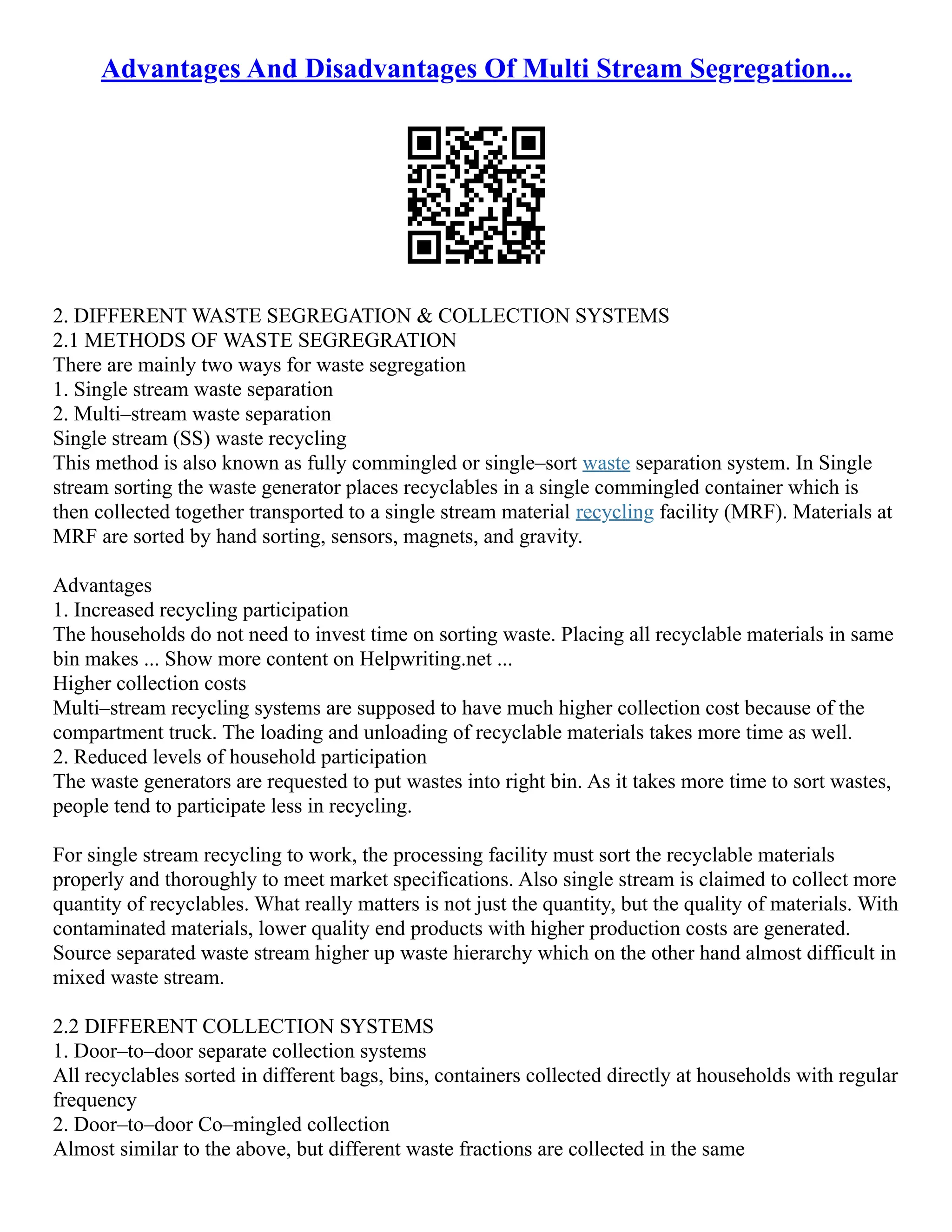 Advantages And Disadvantages Of Multi Stream Segregation... | PDF
