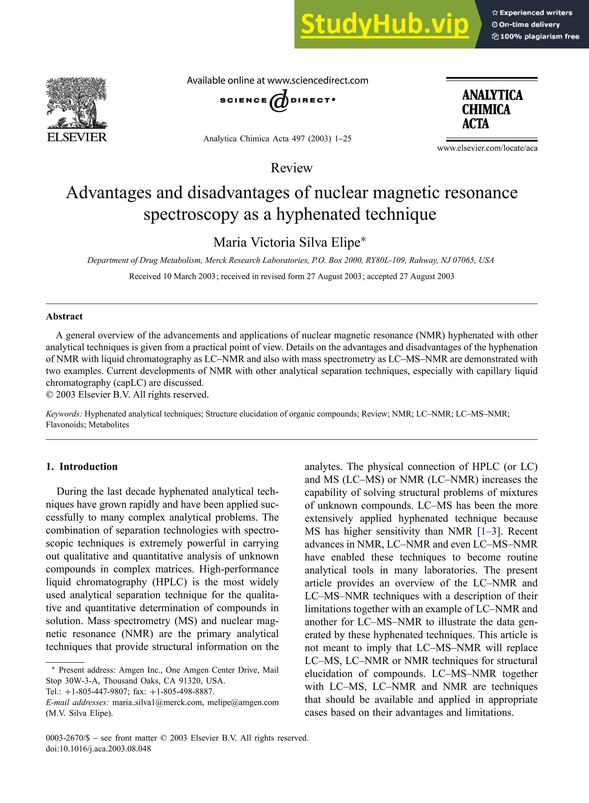 Advantages And Disadvantages Of Nuclear Resonance Spectroscopy As A Hyphenated