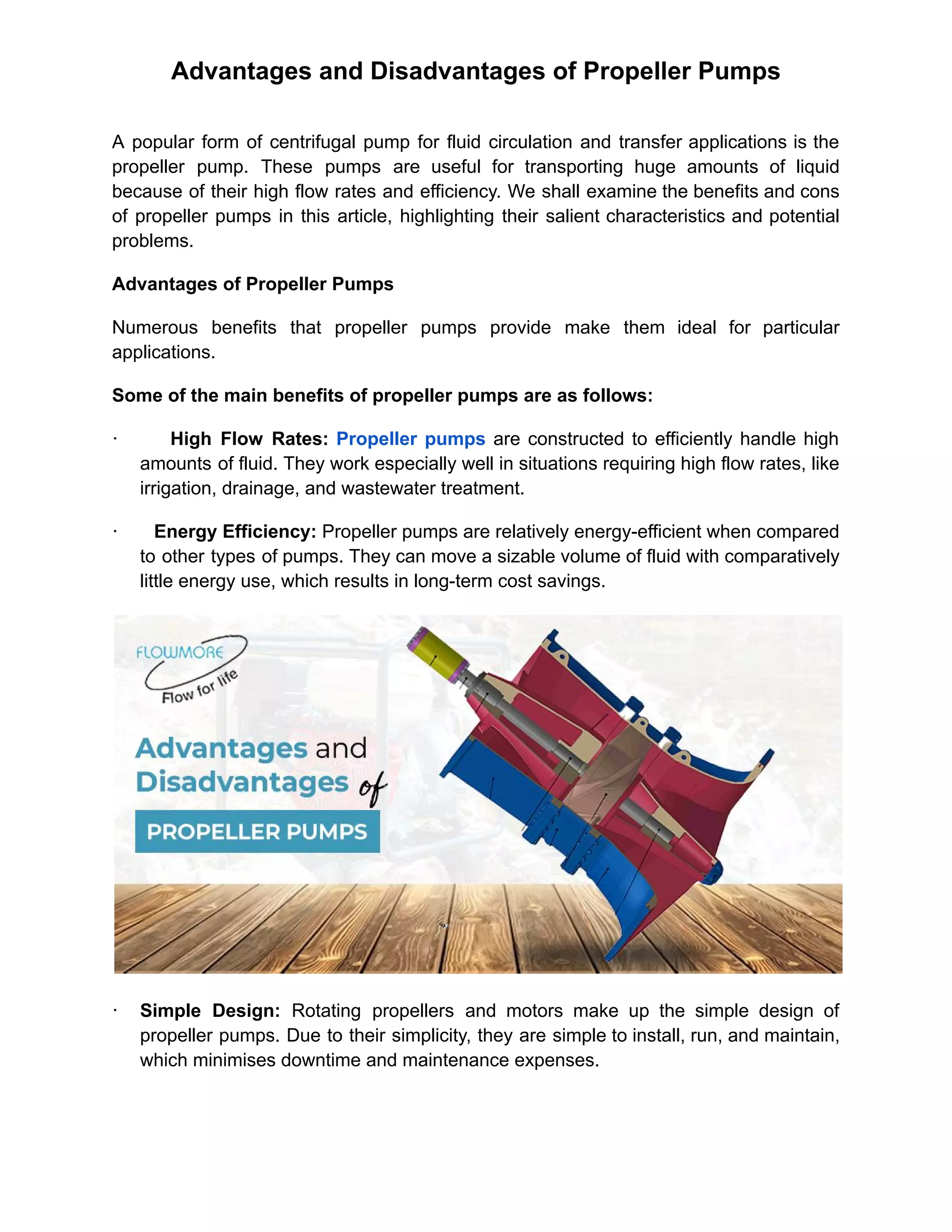 Advantages and Disadvantages of Propeller Pumps PDF