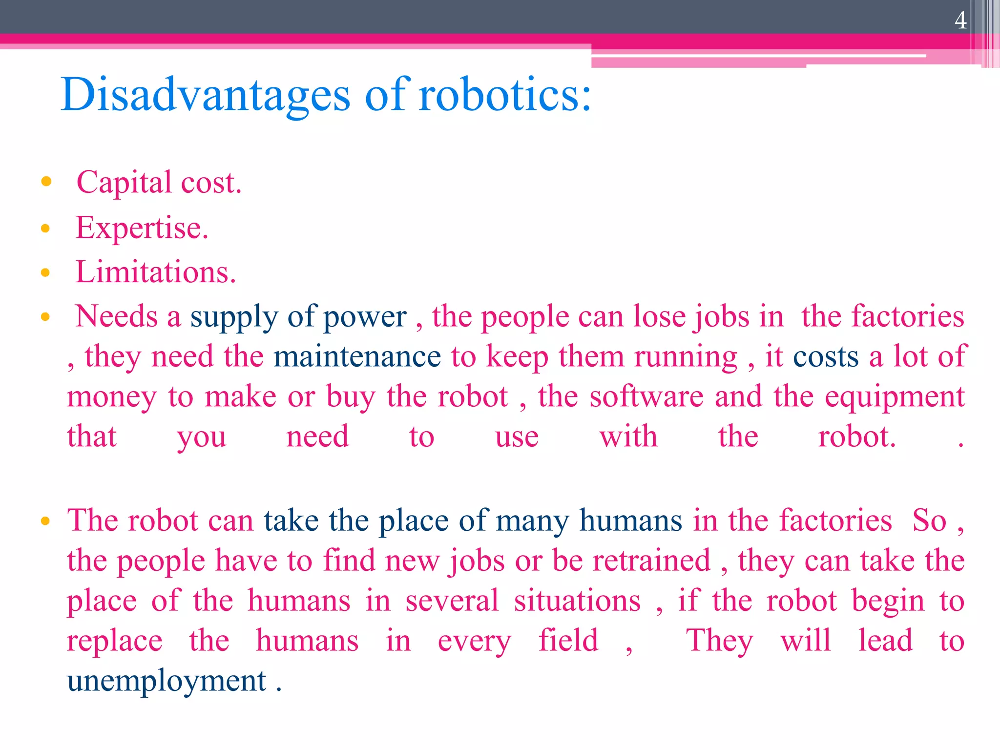 Advantages and disadvantages of robotics and computational fluid | PPTX