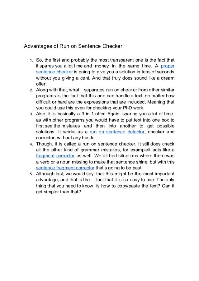 Advantages and disadvantages of run on sentence checker