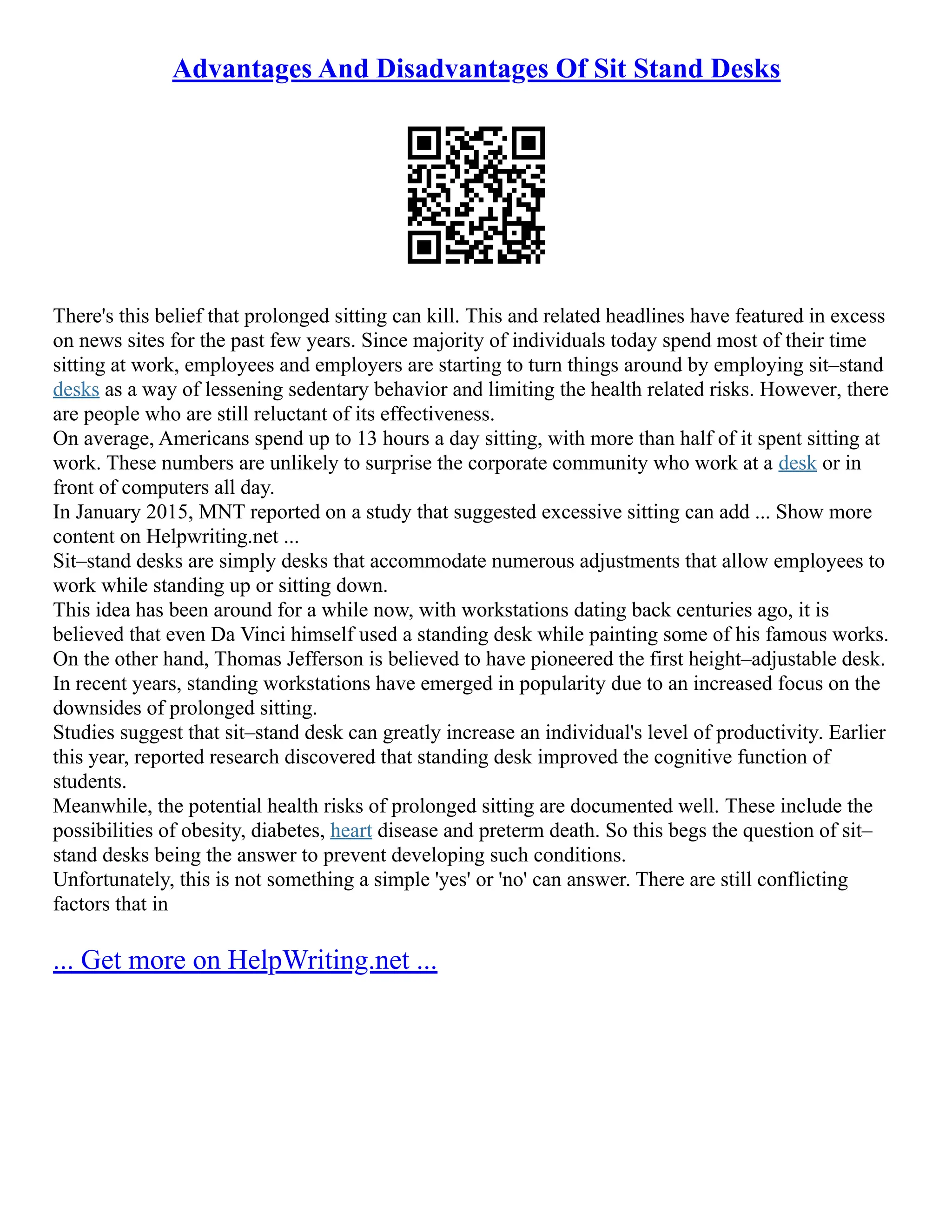 Advantages And Disadvantages Of Sit Stand Desks PDF