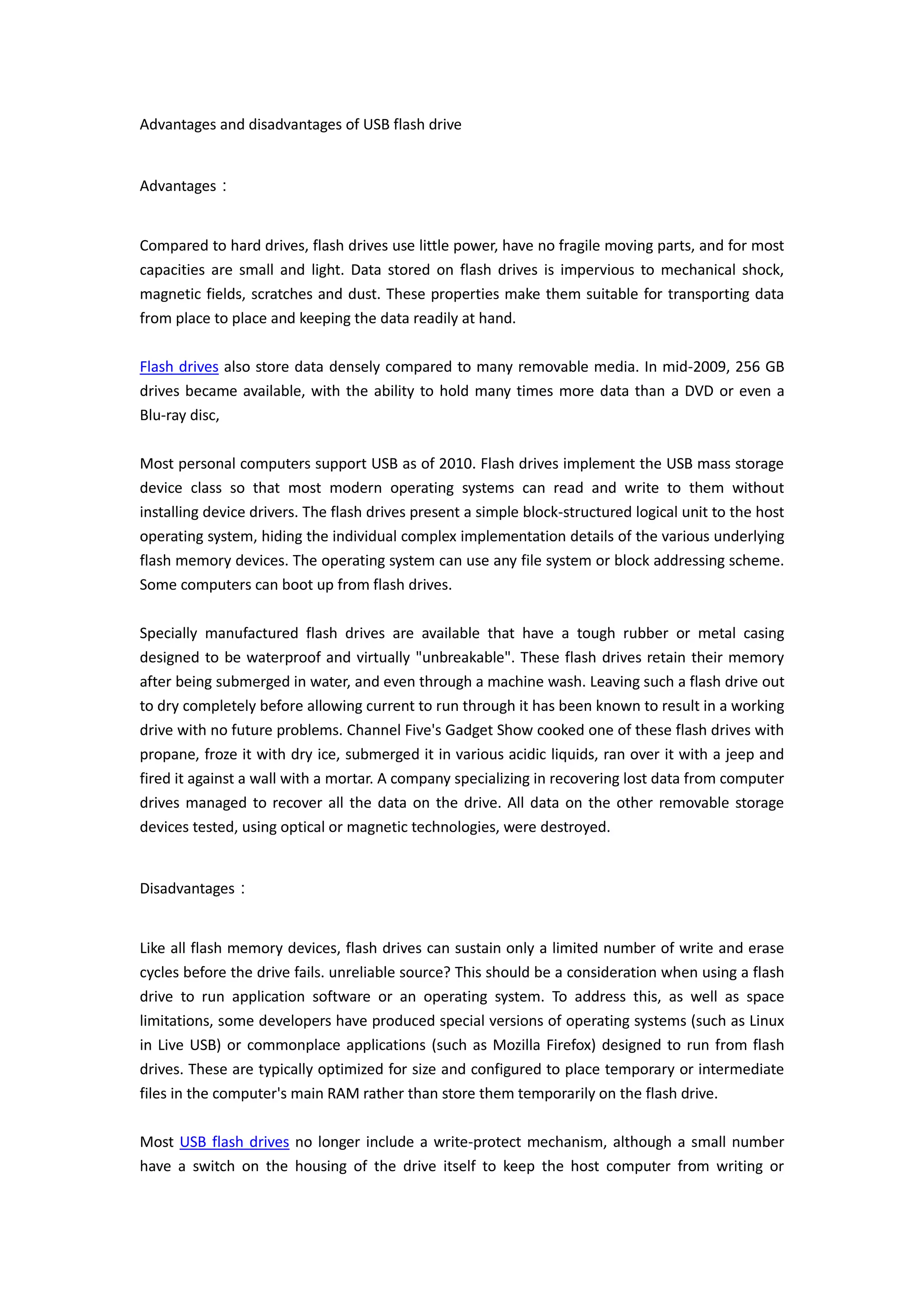 Advantages and disadvantages of usb flash drive PDF