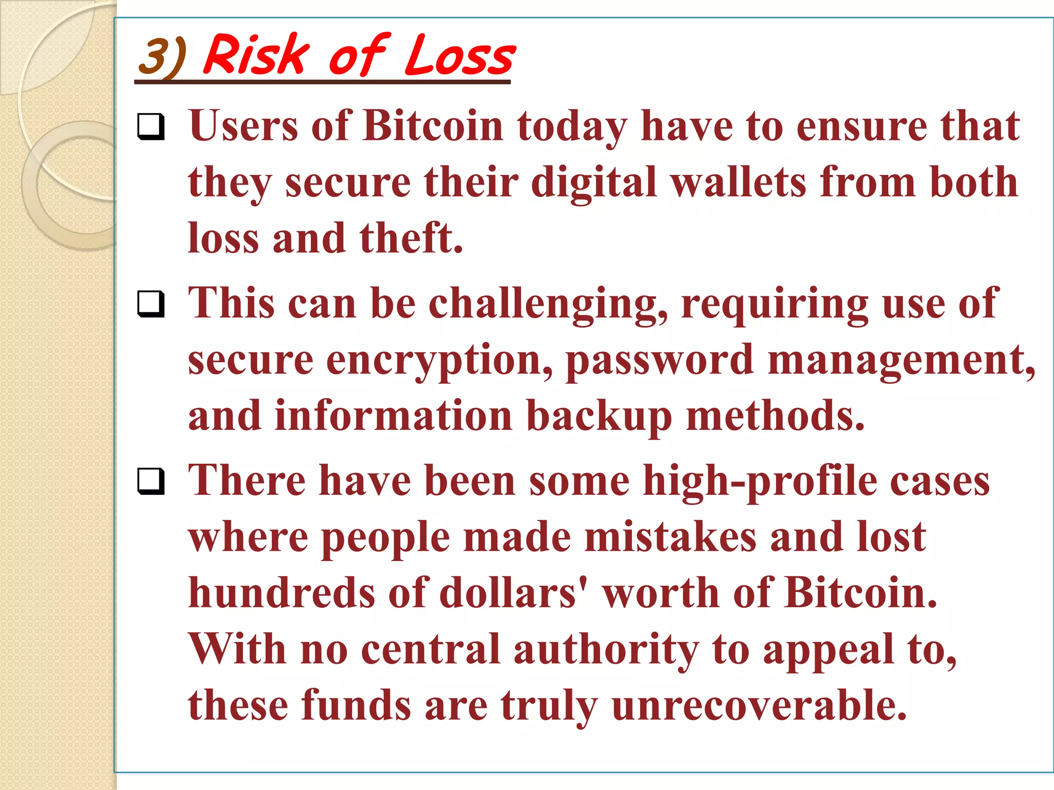 Advantages,disadvantages,applications and economic aspects of bitcoin | PPTX