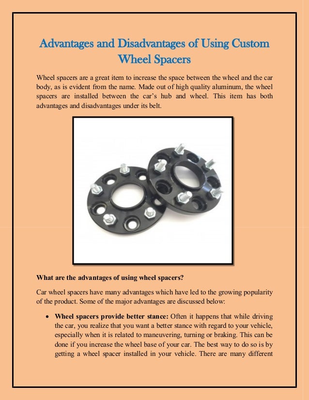 Advantages and disadvantages of using custom wheel spacers