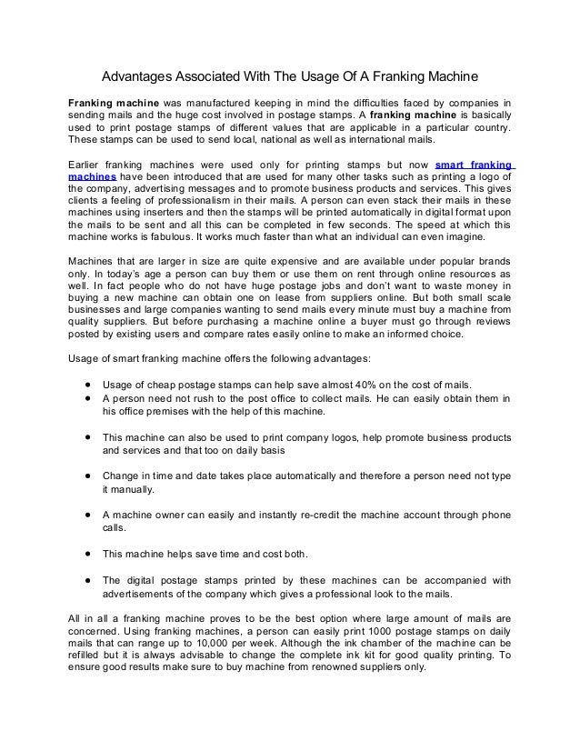 Advantages associated with the usage of a franking machine
