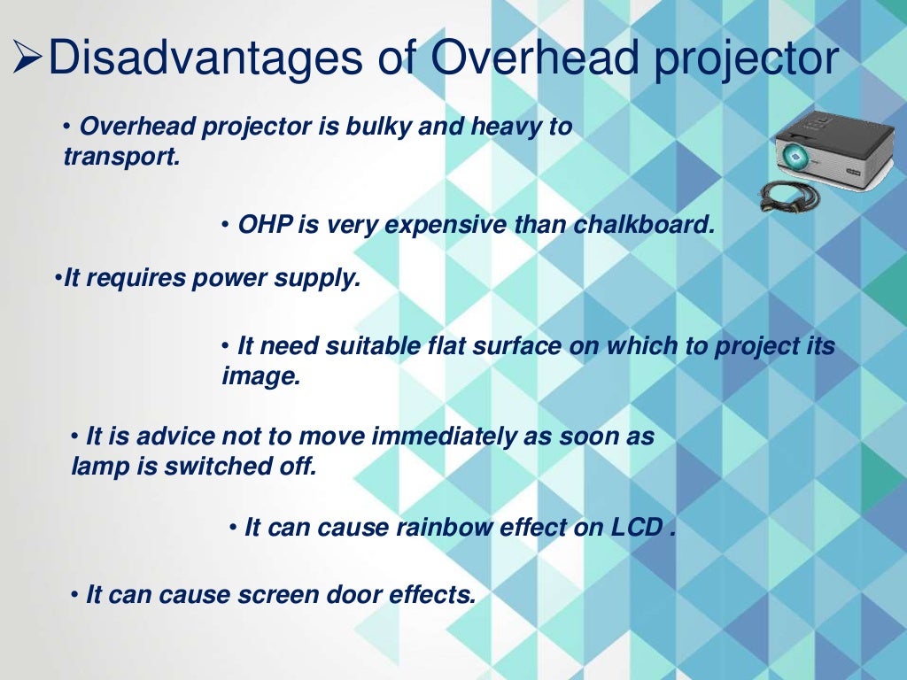 Advantages & disadvantages chalkboard,overhead projector.
