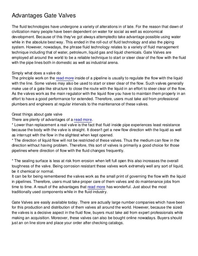 Advantages Gate Valves