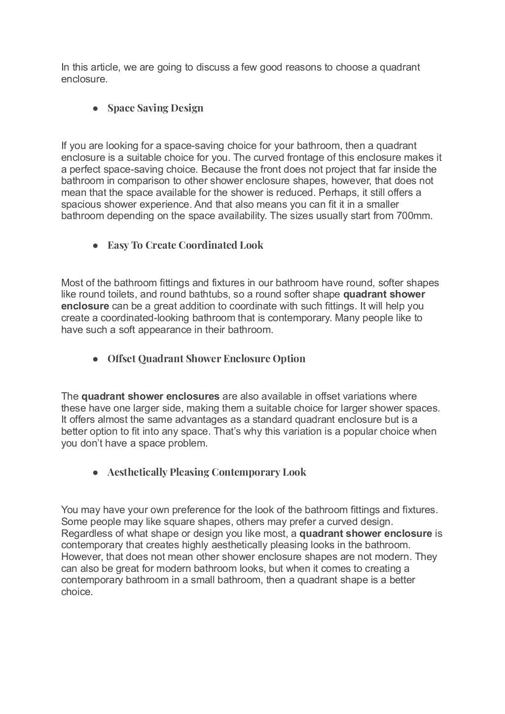 Advantages of a Quadrant Shower Enclosure