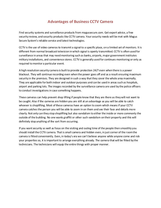 Advantages of Business CCTV Camera