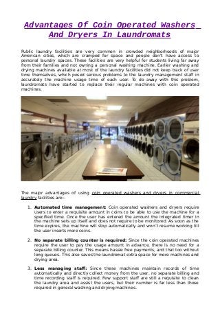 Advantages of coin operated washers and dryers in laundromats