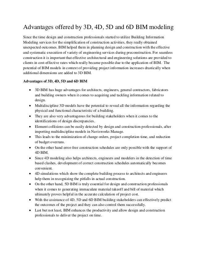 Advantages Offered By 3d 4d 5d And 6d Bim Modeling