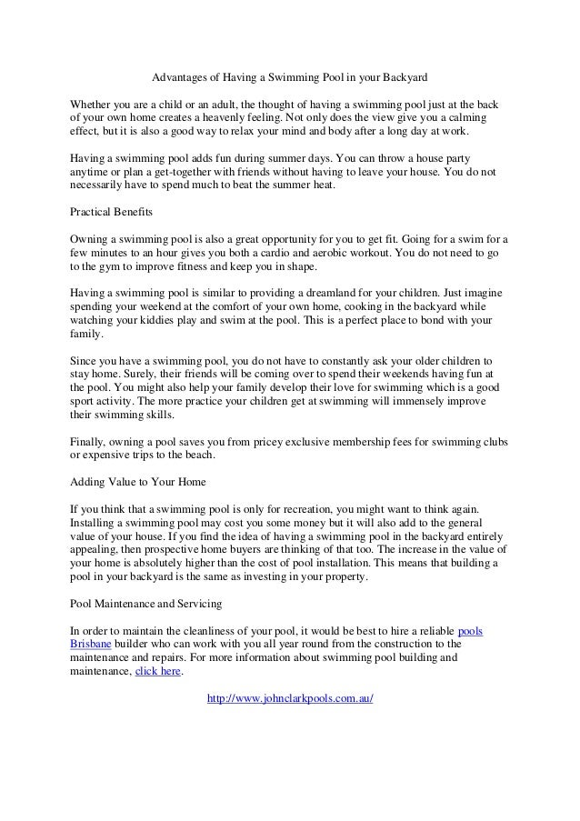 Advantages of having a swimming pool in your backyard