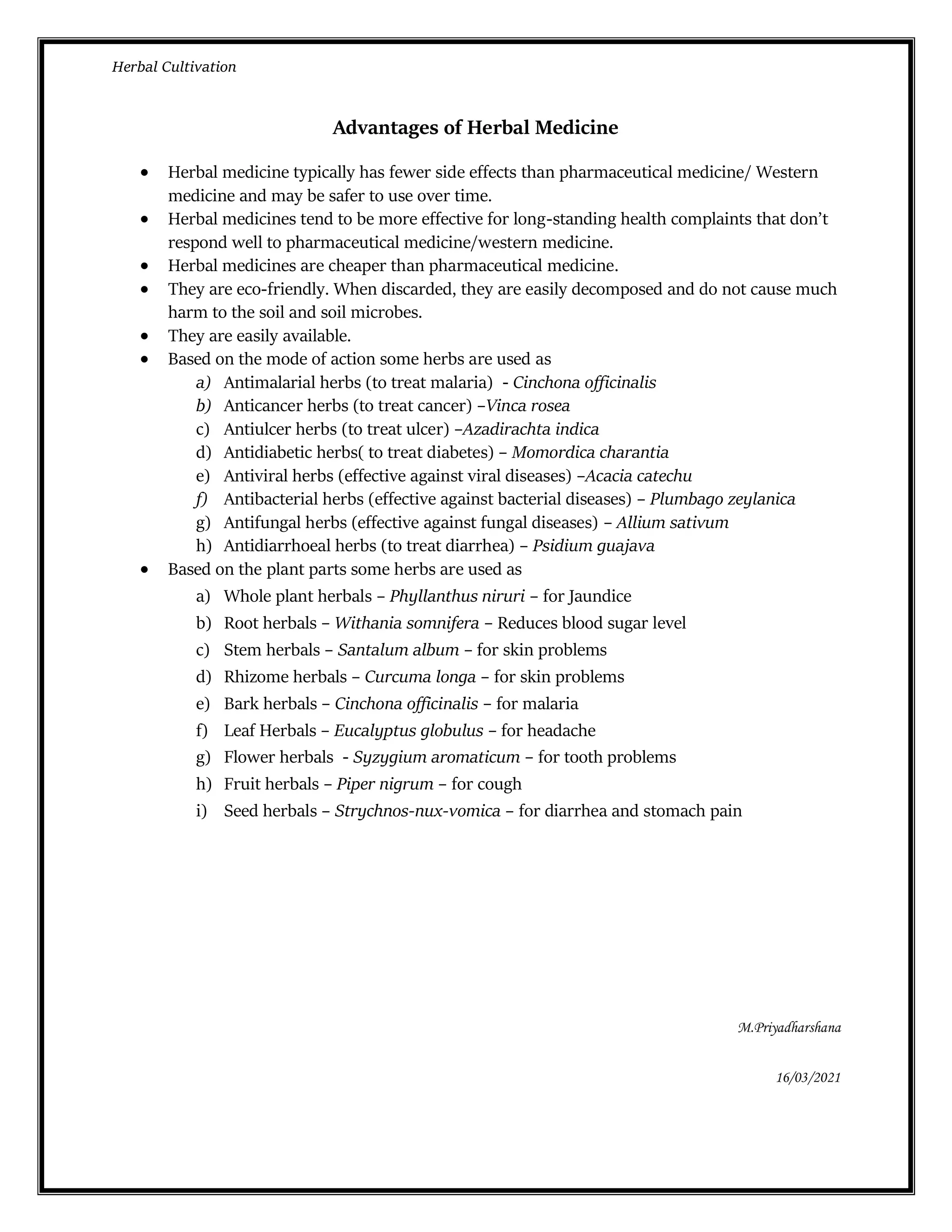 Advantages of herbal medicine. PDF