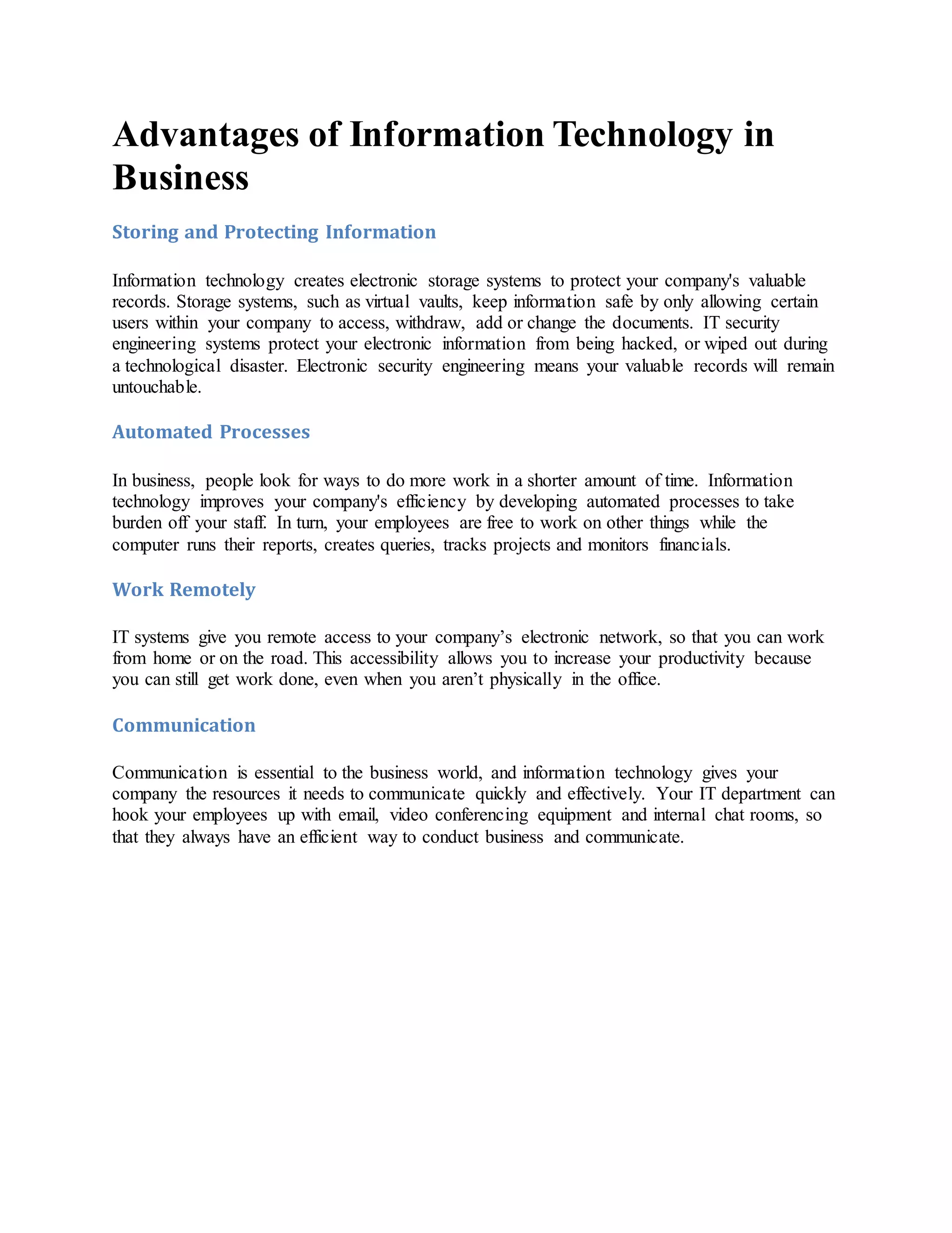 Advantages of information technology in business | DOCX